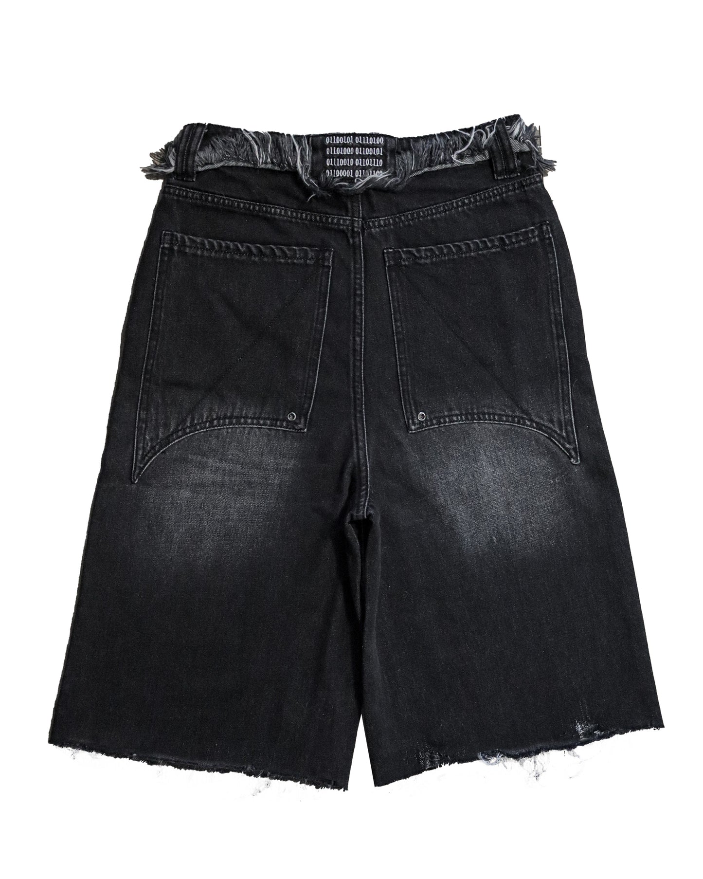 Binary distressed denim shorts