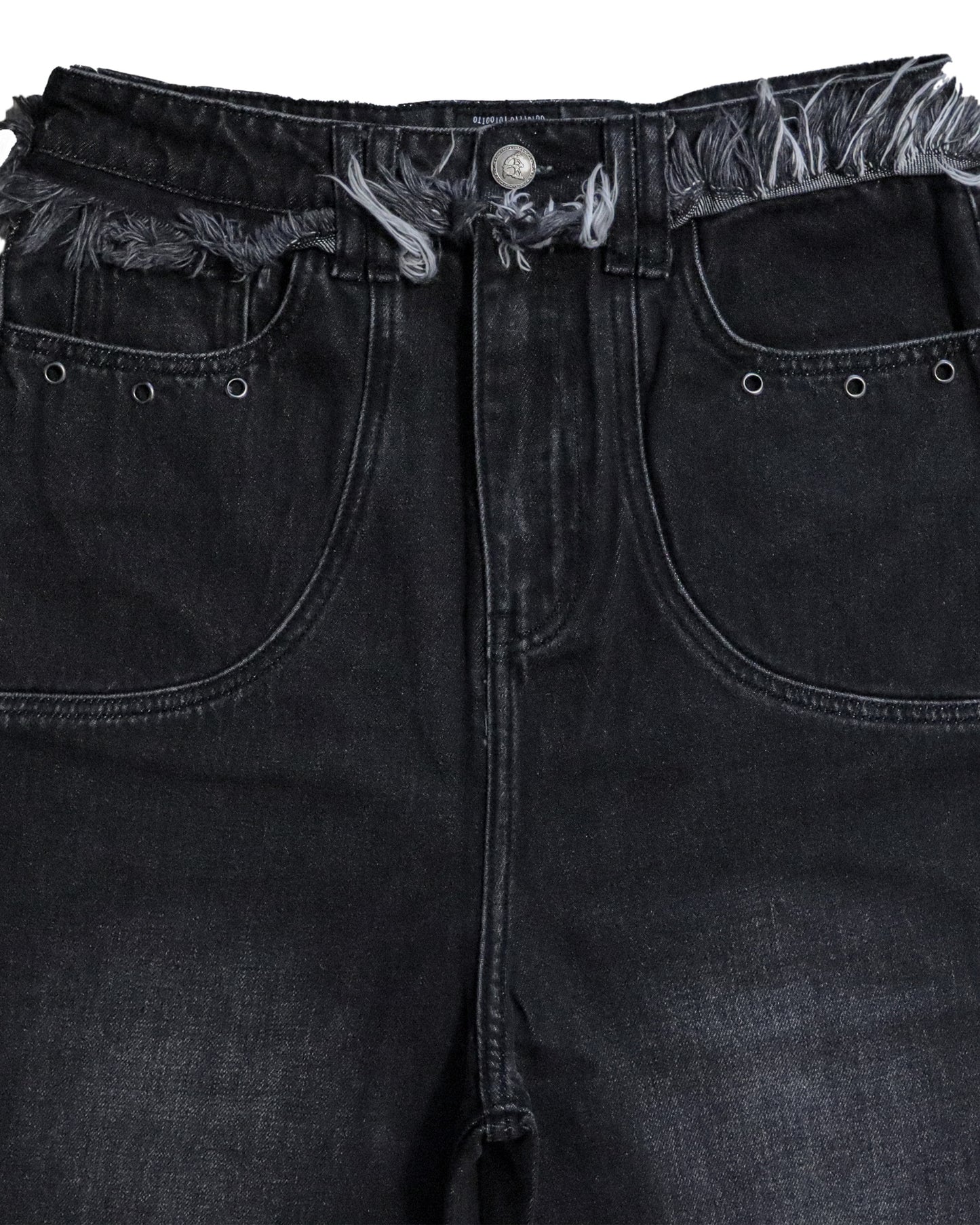 Binary distressed denim shorts