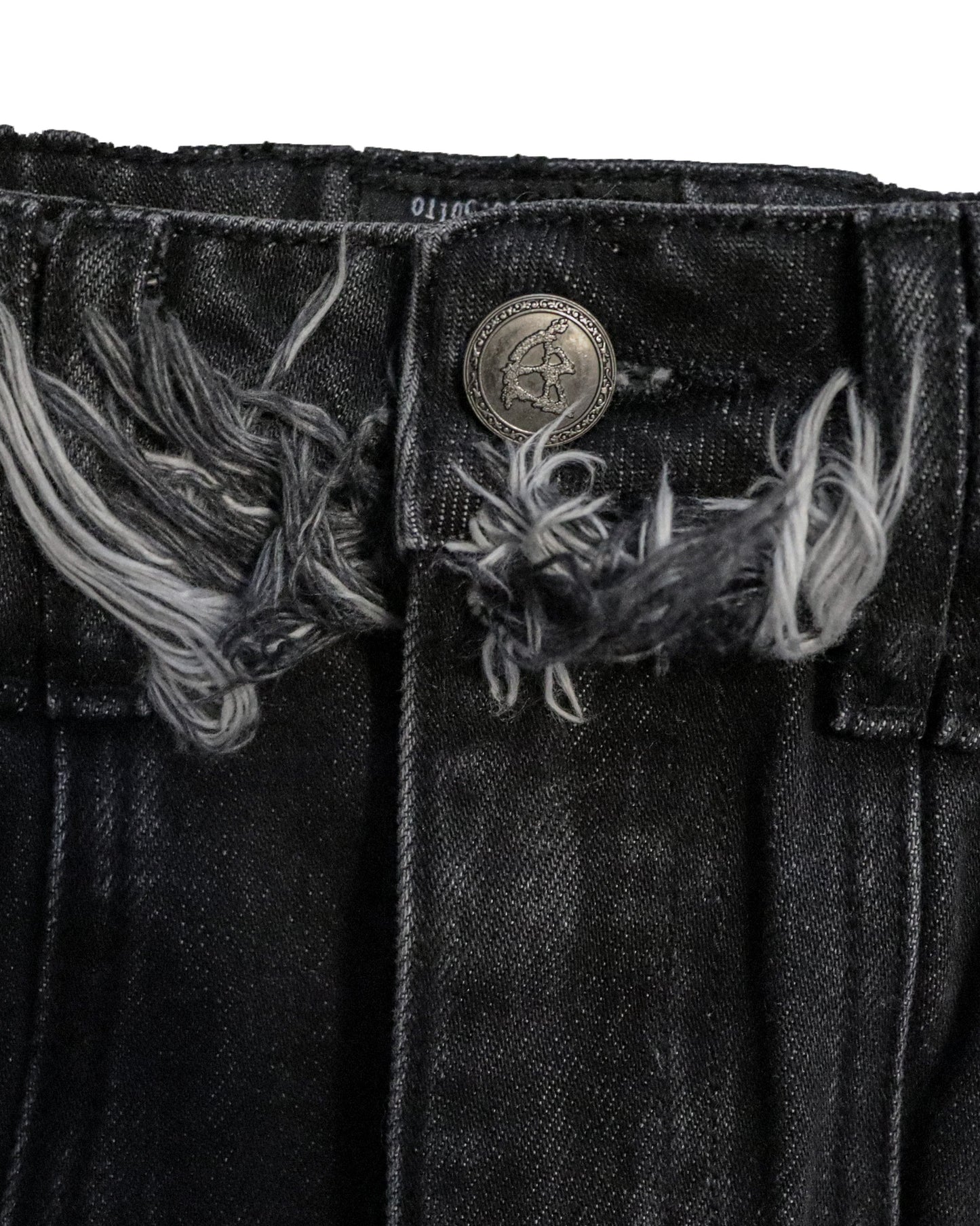 Binary distressed denim shorts