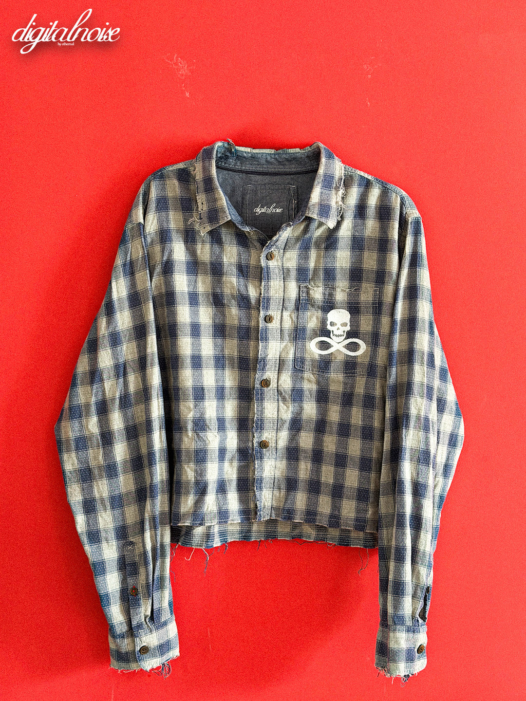 1/1 NOISEMUSIC distressed oversized cropped flannel